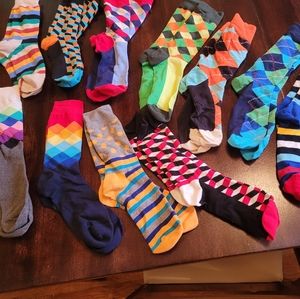A variety of colored and patterned dress  socks